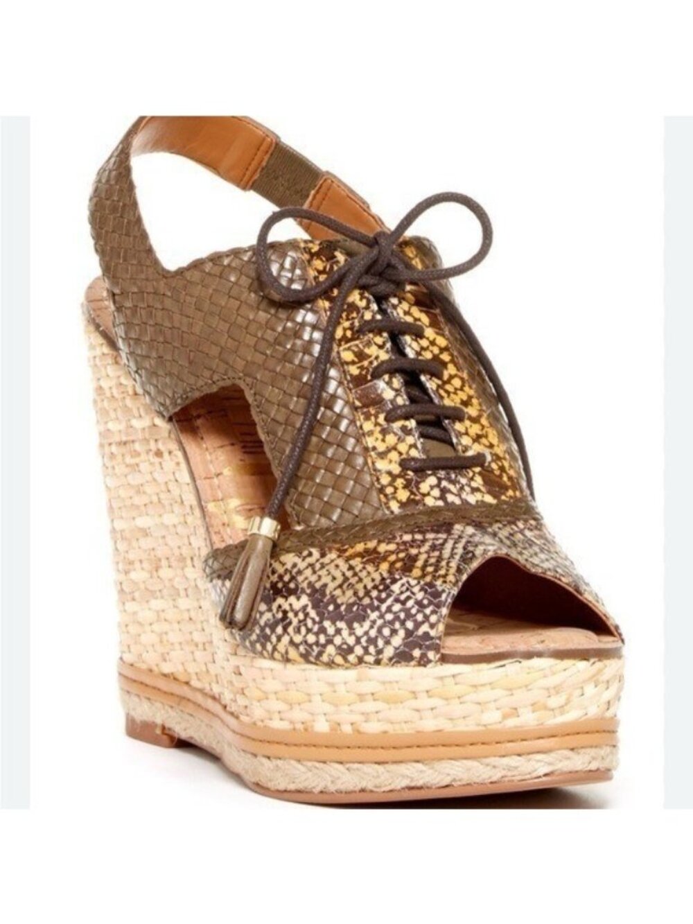 Sam Edelman Tinley wedge Brown and beige Wedge Sandals with tassel size  8 NEW